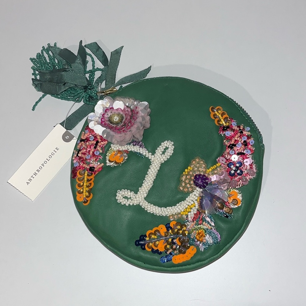 Anthropologie X Anne Harlow Russo
Embellished Leather Monogram "L" Pouch